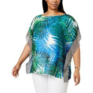 Calvin Klein  Palm Print Striped Poncho Top